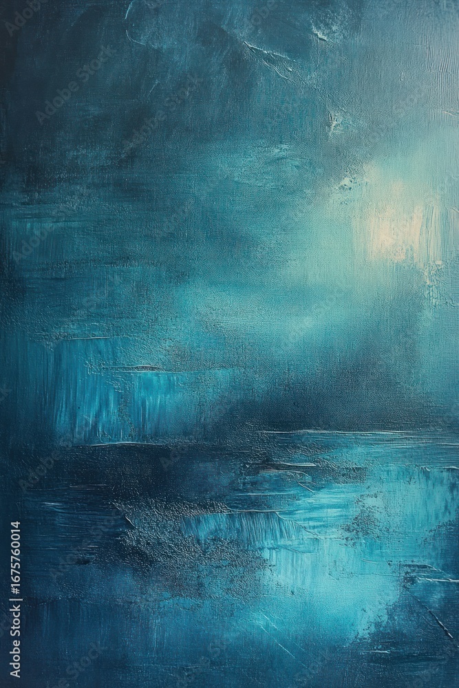Aufkleber abstract textured painting dominated by deep blues and turquoise with hints of light gradient creati