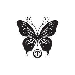 Black Butterfly Silhouette Vector on White Background.