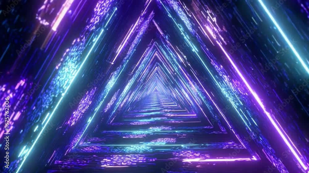 Poster luminous triangle tunnel: a mesmerizing, futuristic tunnel formed by converging, brightly illuminate