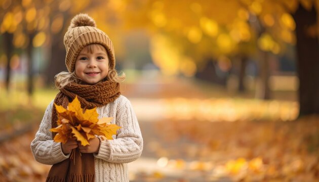 Child collecting colorful autumn leaves in a park nature photography vibrant fall environment warm atmosphere