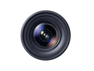 Professional camera lens with colorful light reflections, capturing sharp detail