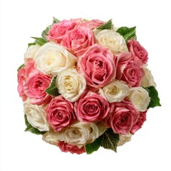 Naklejka premium A bouquet of pink and white roses arranged in a round shape against a white background