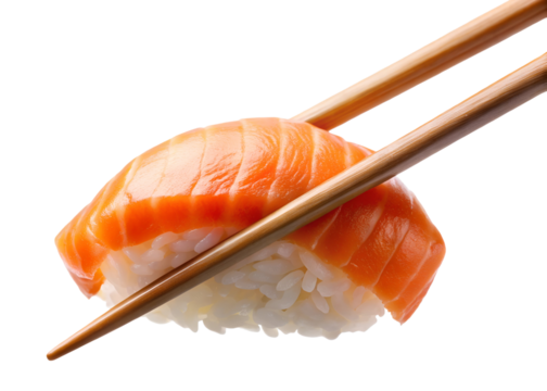 chopsticks holding a piece of nigiri png image on transparent background