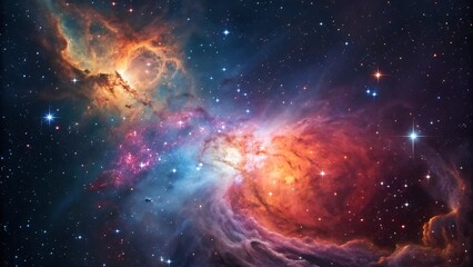 Colorful cosmic nebula with stars and glowing gas clouds