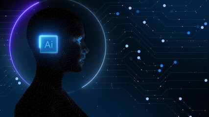 circuit DATA neural network Ai technology cloud computing bits internet 5g blue background information Ai Talking circuit Women Video - Powered by Adobe