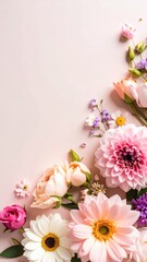 an assortment of colorful and beautiful flowers arranged on a plain background, with a soft color palette that brings a sense of tranquility