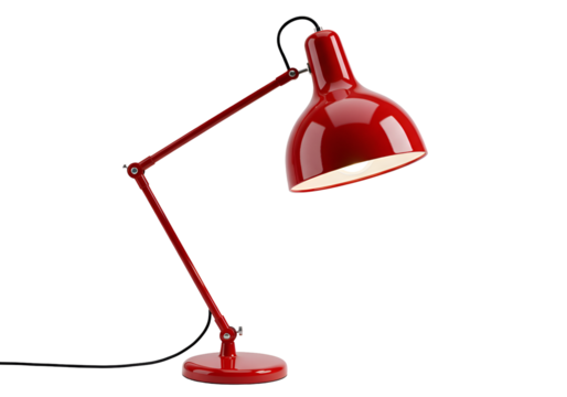 Vibrant Red Desk Lamp: Modern Design Illumination on white background