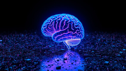 Futuristic Neon Glowing Brain – Artificial Intelligence, Neural Networks and Digital Technology Concept