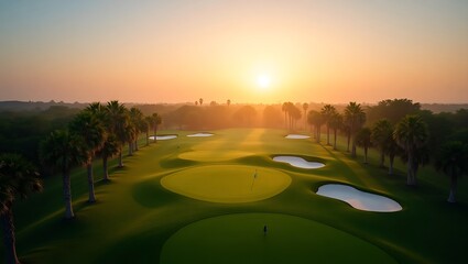 Sunrise Golf Course: Scenic Aerial View of Lush Greens and Palm Trees