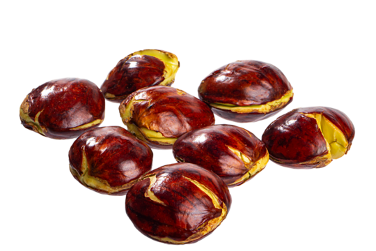 A close-up view of jengkol (dogfruit) beans on transparent background