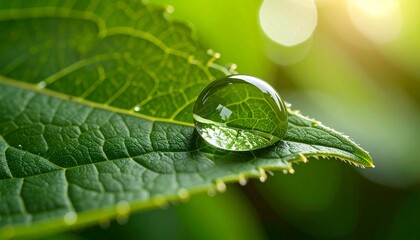 Nature's Dewdrop A Macro Photography of Water Droplet on a Leaf
