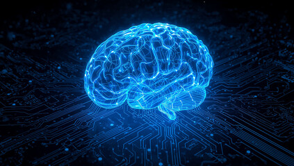 Futuristic Neon Glowing Brain – Artificial Intelligence, Neural Networks and Digital Technology Concept