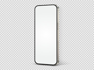 Realistic smartphone mockup. Mobile phone vector with isolated on white background. Device front view. 3D mobile phone with shadow. Realistic, high quality smart phone mockup for ui ux presentation.