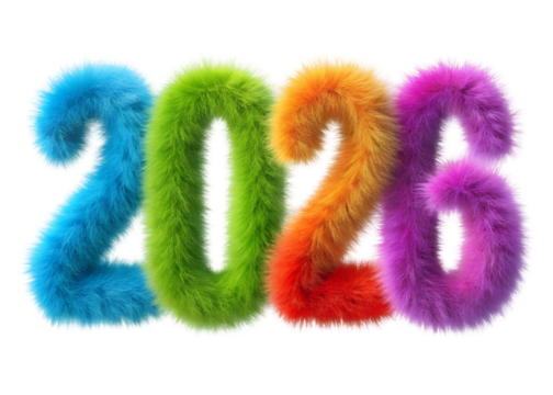 colorful fluffy 2026 png image on transparent background