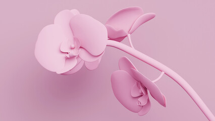Beautiful pink matte orchids on a soft pastel background in a minimalist 3D rendering
