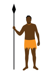 Aboriginal Man Standing with Spear in Hand Frontal View. Exotic rural life style and authentic culture vector art