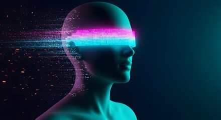 Fototapeta premium Woman with digital overlay symbolizing technology and virtual reality in an abstract representation of the future