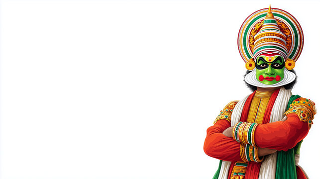 Kathakali Dancer on white background. Happy Onam Festival Of Kerala India Mask illustration