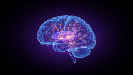 Futuristic Neon Glowing Brain – Artificial Intelligence, Neural Networks and Digital Technology Concept