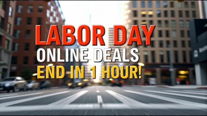 Labor day e commerce online deal excitement with city street and urban background, urgent countdown for limited time shopping event offer