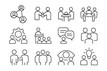 Corporate style human connection outline icon pack