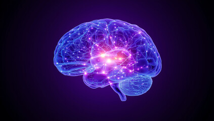 Obraz premium Futuristic Neon Glowing Brain – Artificial Intelligence, Neural Networks and Digital Technology Concept