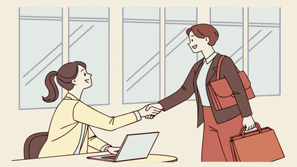 Business handshake meeting agreement partnership deal collaboration office women professional success concept