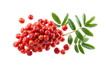 A close up view of European Rowan fruits and vibrant green leaves