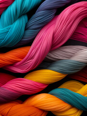 A vibrant display of twisted threads in various colors, showcasing artful texture and creativity.