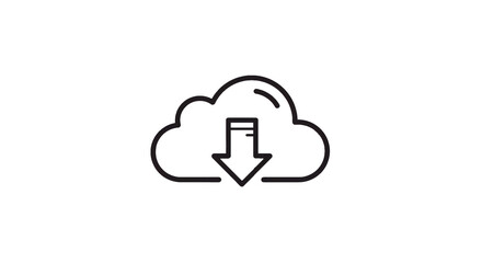 Fototapeta premium Cloud download icon data storage computing network technology server backup system digital transfer outline graphic on transparent background