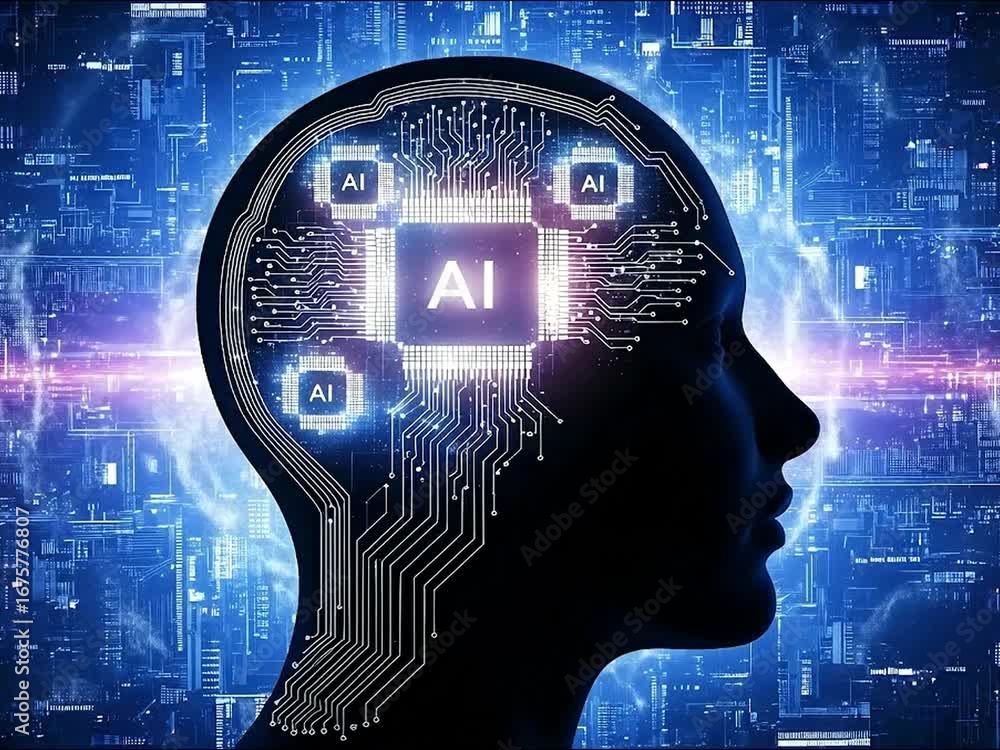 Poster artificial intelligence brain with circuits 4k video