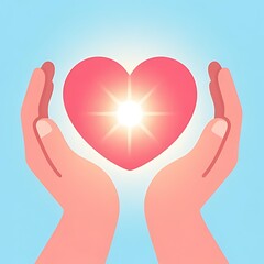 Obraz premium Caring hands gently holding a glowing heart, symbolizing love, health, and the spirit of giving, fostering compassion and support