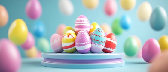 Easter celebration colourful decorated eggs festive invitation for traditional seasonal ornamentation glossy three-dimensional decorations in a playful environment