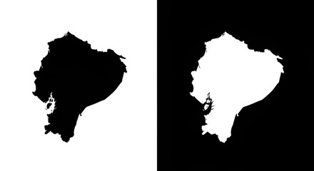High Contrast Inverse Map Icons of Ecuador for Infographic and Learning Resources