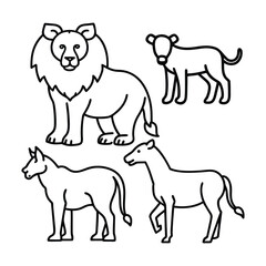 Collection of line art animals including lion cub horse and zebra