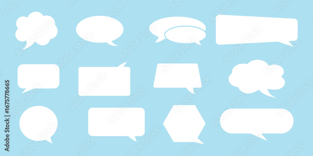 Poster set of different speech bubbles. communication concept, speak bubble text, vector set of flat messag