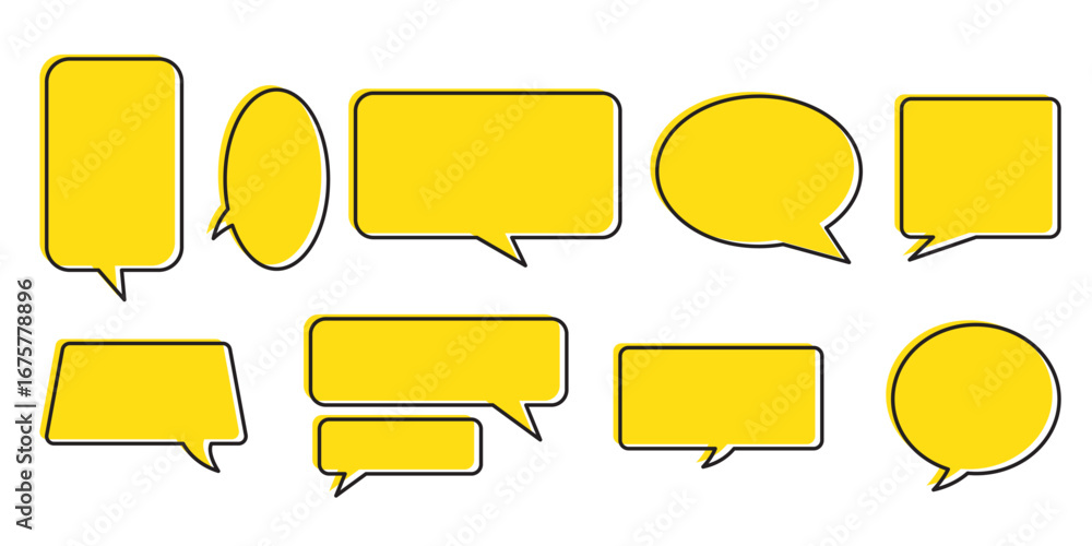 Poster set of yellow speech bubble collection .set of yellow speech bubble cartoon box icon set . speech bu