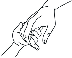 Vector art of adult hand holding a childs hand in a gesture of care and protection