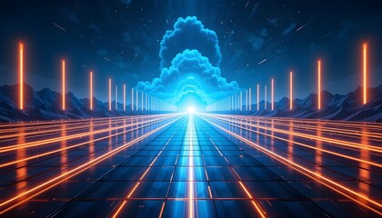 Futuristic Digital Road to the Cloud - Abstract Technology Landscape