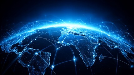 Digital Globe Earth with Network Connections in Bright Blue Light