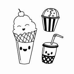Cute ice cream set doodle handdrawn vector