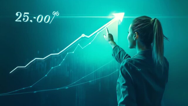 Woman pointing at upward trending graph with 2500