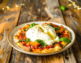 A pizza topped with fresh mozzarella