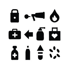 Collection of medical and safety icons in black silhouette