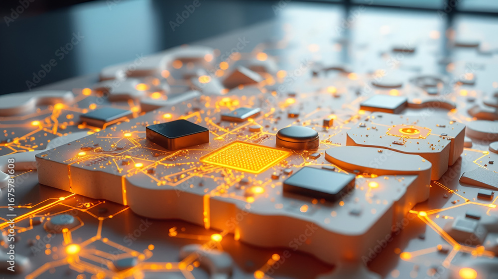 Fototapete smart foam surface embedded with sensors reconfiguring dynamically to project ai and cloud-based com