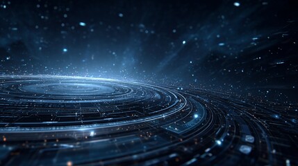 Futuristic Digital Data Visualization with Circular Light Patterns in Blue and Black