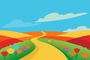 Fototapeta premium summer landscape with flowers and sky