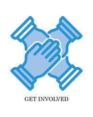 Get Involved Icon - People and Community Glyph Blue Style