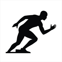 Silhouette of a runner in starting blocks ready to sprint