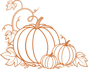 Vector art of a collection of pumpkins and autumn leaves